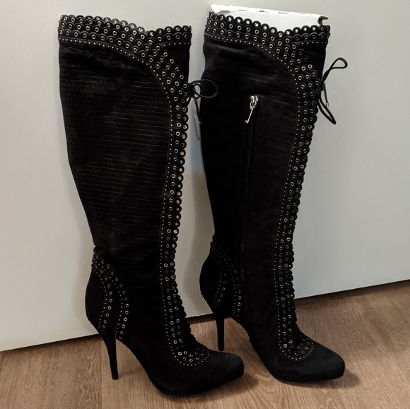 Dior Shoes - FLASH SALE Dior Black Suede Eyelet Knee High Boots 39.5